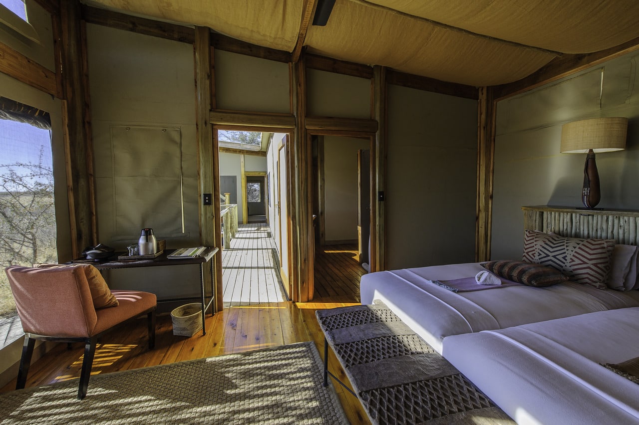 Kalahari plains camp Botswana chambre terrasse